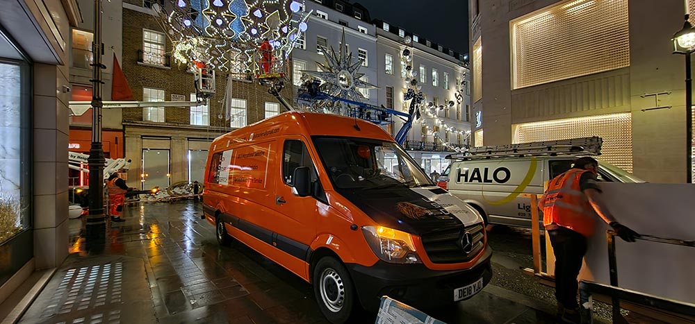 Lion Secure Despatch courier van on a London delivery at night
